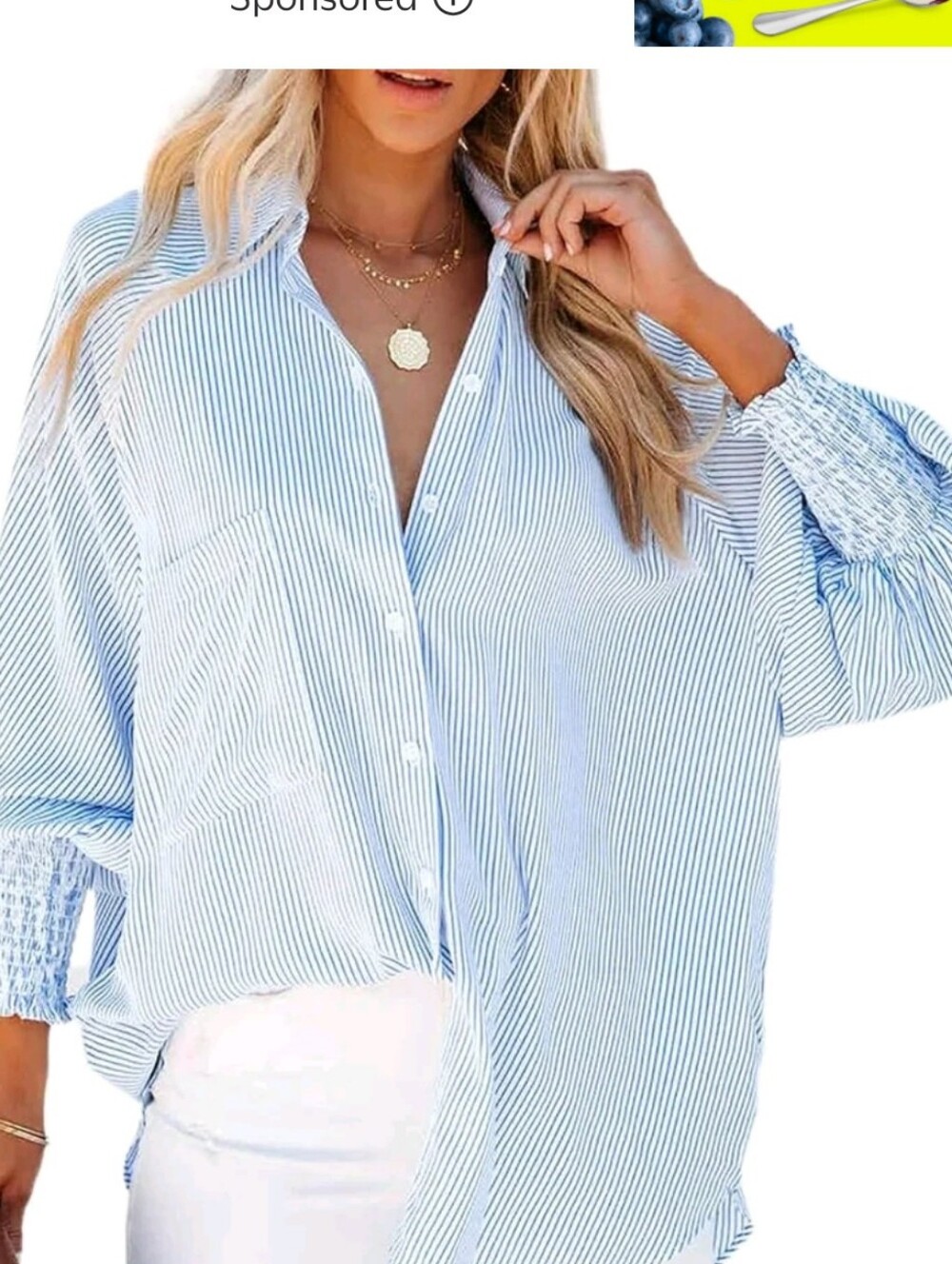 Casual Light Blue Striped Button-Down Shirt with Front Knot